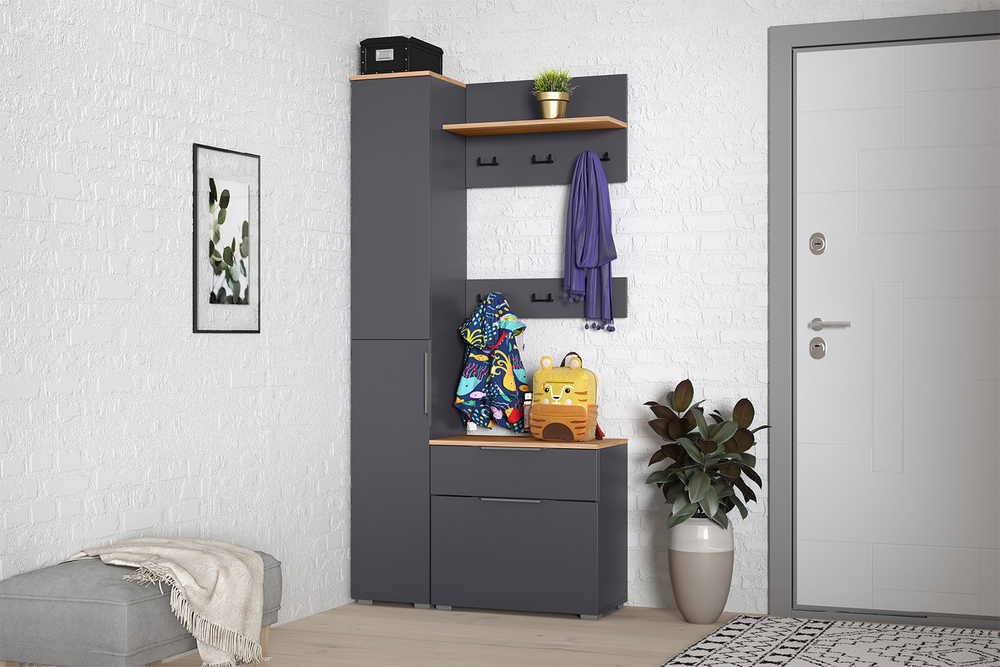 Шкаф-пенал Октава 13.228, Серый графит, Дуб золотой