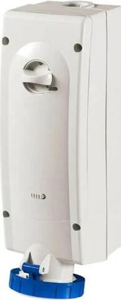 Розетка настенная с механической блокировкой и боковым расположением разъема артикул DIS5616383 IP67 63А 2P+E 230В