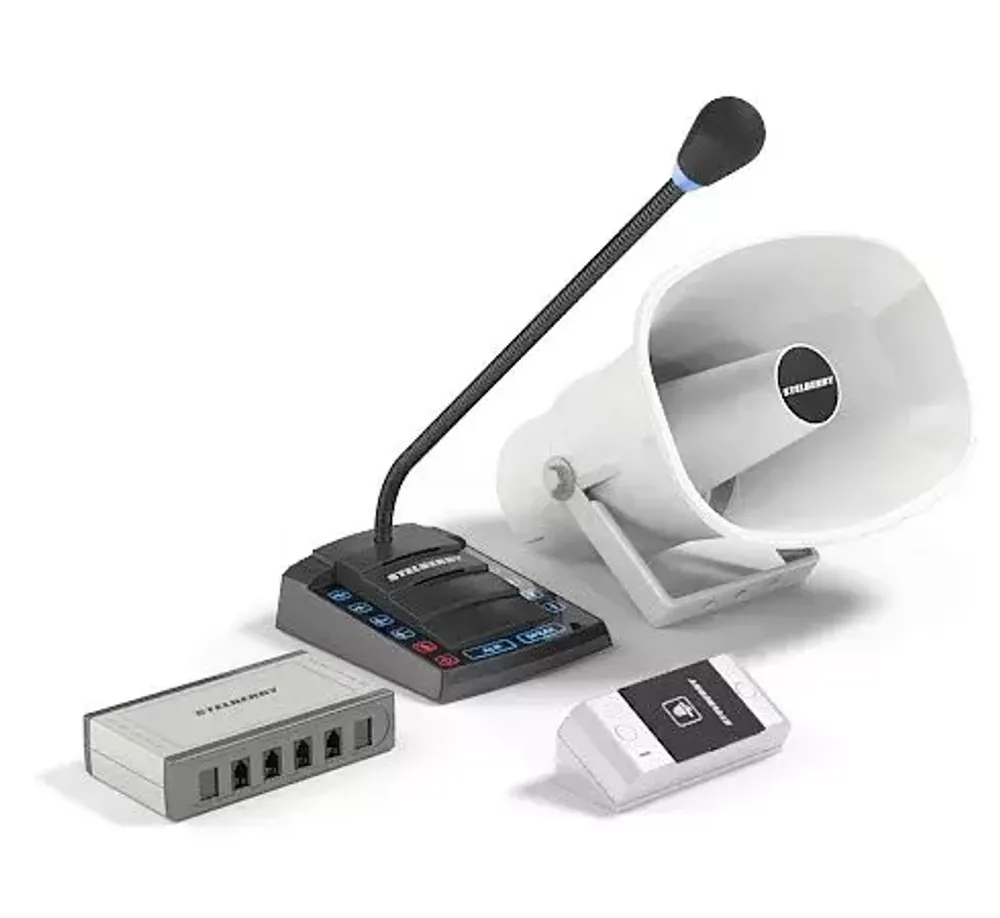 Комплект канального переговорного устройства клиент-кассир для АЗС с системой громкого оповещения Stelberry S-645