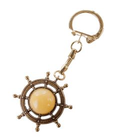 AM- 097 Брелок «Штурвал» (латунь, янтарь)