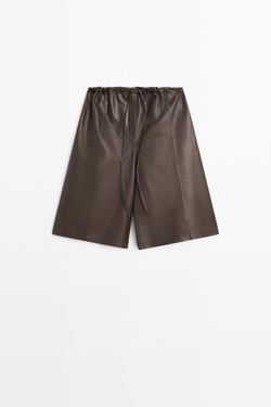 Massimo Dutti Длинные шорты из кожи наппа, коричневый