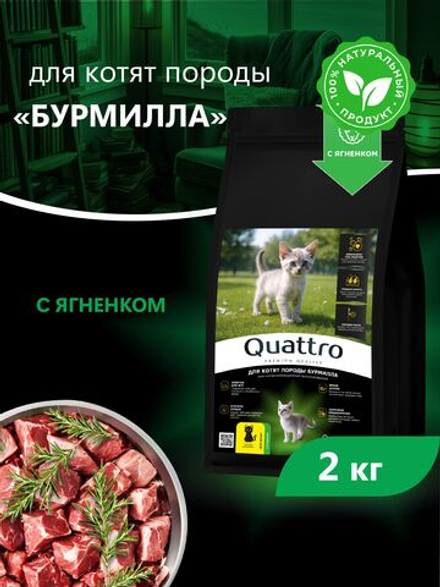 Корм сухой для котят породы Бурмилла, с ягненком, 2кг, QUATTRO