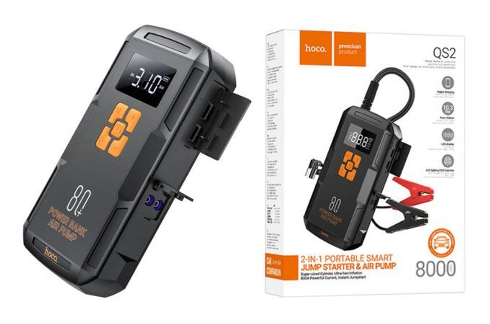 Пуско-зарядное устройство для авто HOCO QS2 с насосом 8000 mAh (черный)