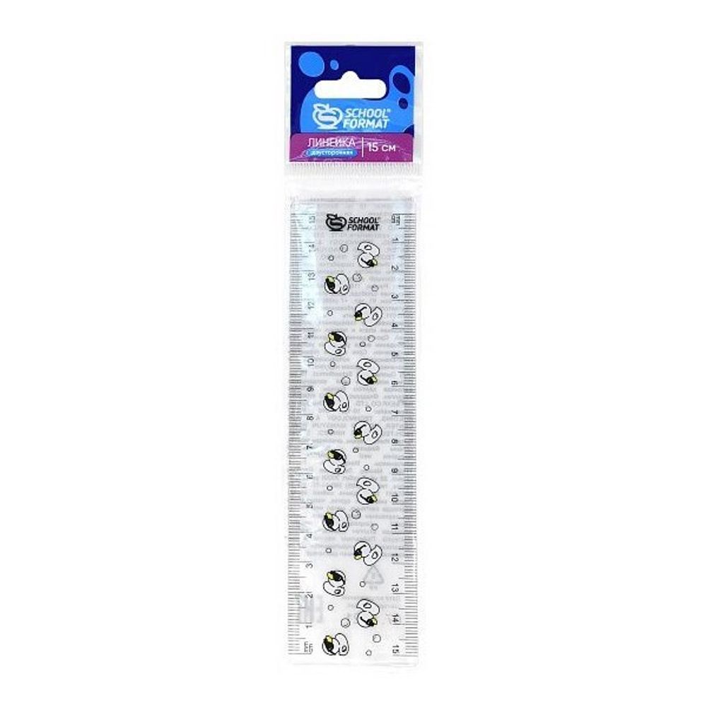 Линейка 15 см пластиковая двухсторонняя с принтом Schoolformat, в ассортименте