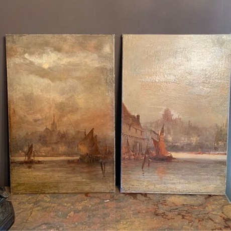 Винтаж: Антикварные парные картины