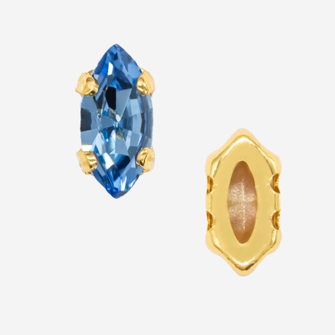 Кристалл Маркиз (Marquise Fancy Stone) в цапах, оттенок "Sapphire", 8*4мм, позолота