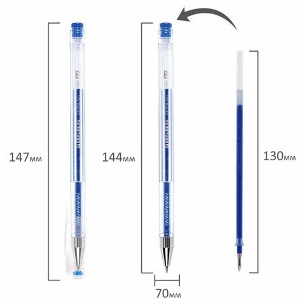 Ручки гелевые БЛЕСТКИ BRAUBERG "EXTRA", НАБОР 12 ЦВЕТОВ, узел 0,7 мм, линия 0,5 мм, 143909