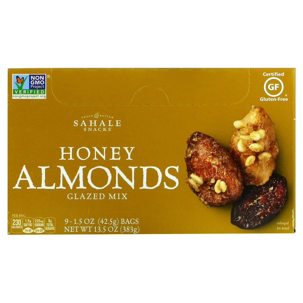 Sahale Snacks, Глазированная смесь, миндаль в меде, 9 пакетиков, 1,5 унции (42,5 г) каждый