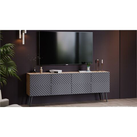 Тумба ТВ с опорами 160 см Дуб крафт золотой/Холст вулкан