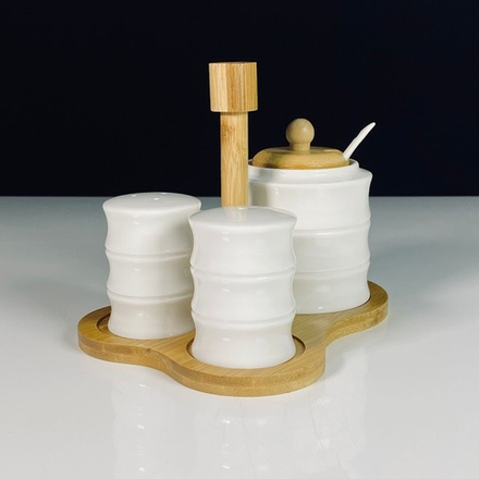 Lenardi 140-158 Набор для специй с сахарницей 300мл на подставке BAMBOO в под.уп.(х24) Фарфор