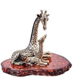 Народные промыслы AM- 554 Фигурка «Жираф Мама и малыш « (латунь, янтарь)