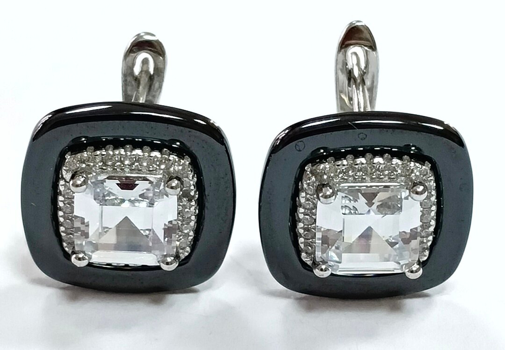 Ювелирные серьги из серебра 925 пробы с керамикой и фианитами