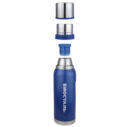 Термос Biostal Охота (1 литр), 2 чашки, синий