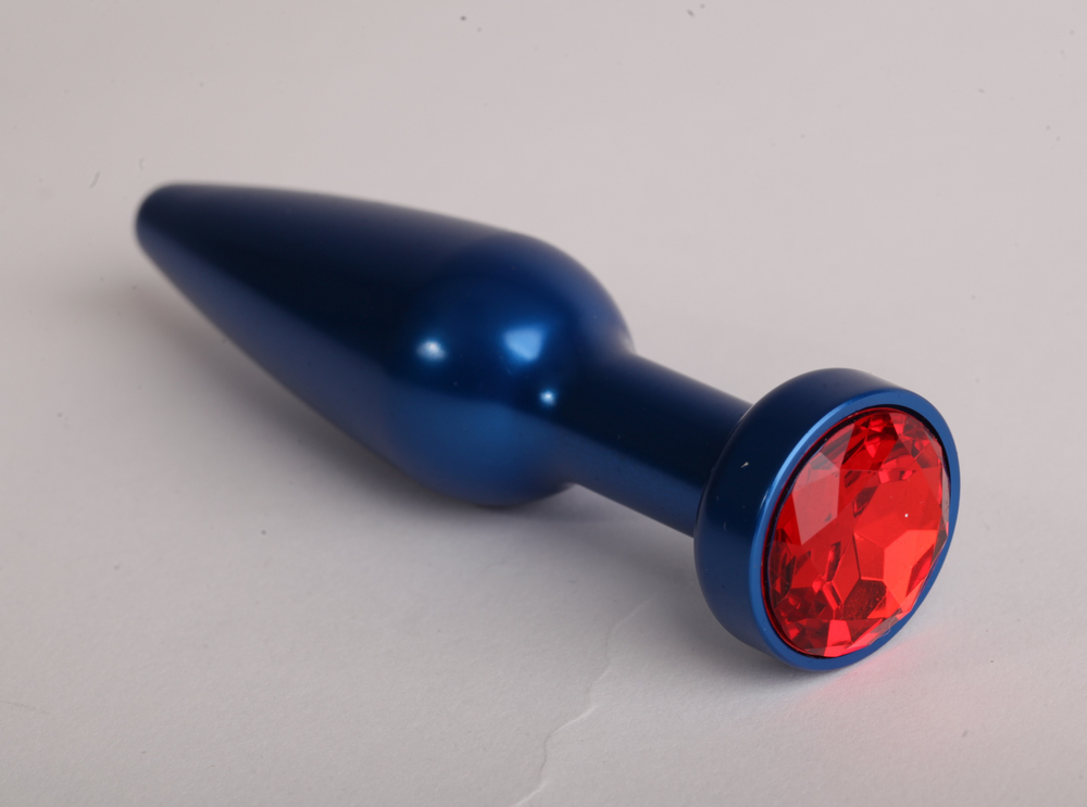 Анальная пробка металл 11,2х2,9см синяя с красным 47197-1-MM