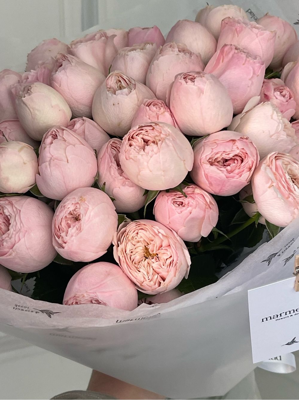 Букет из кустовой пионовидной розы в матовой пленке