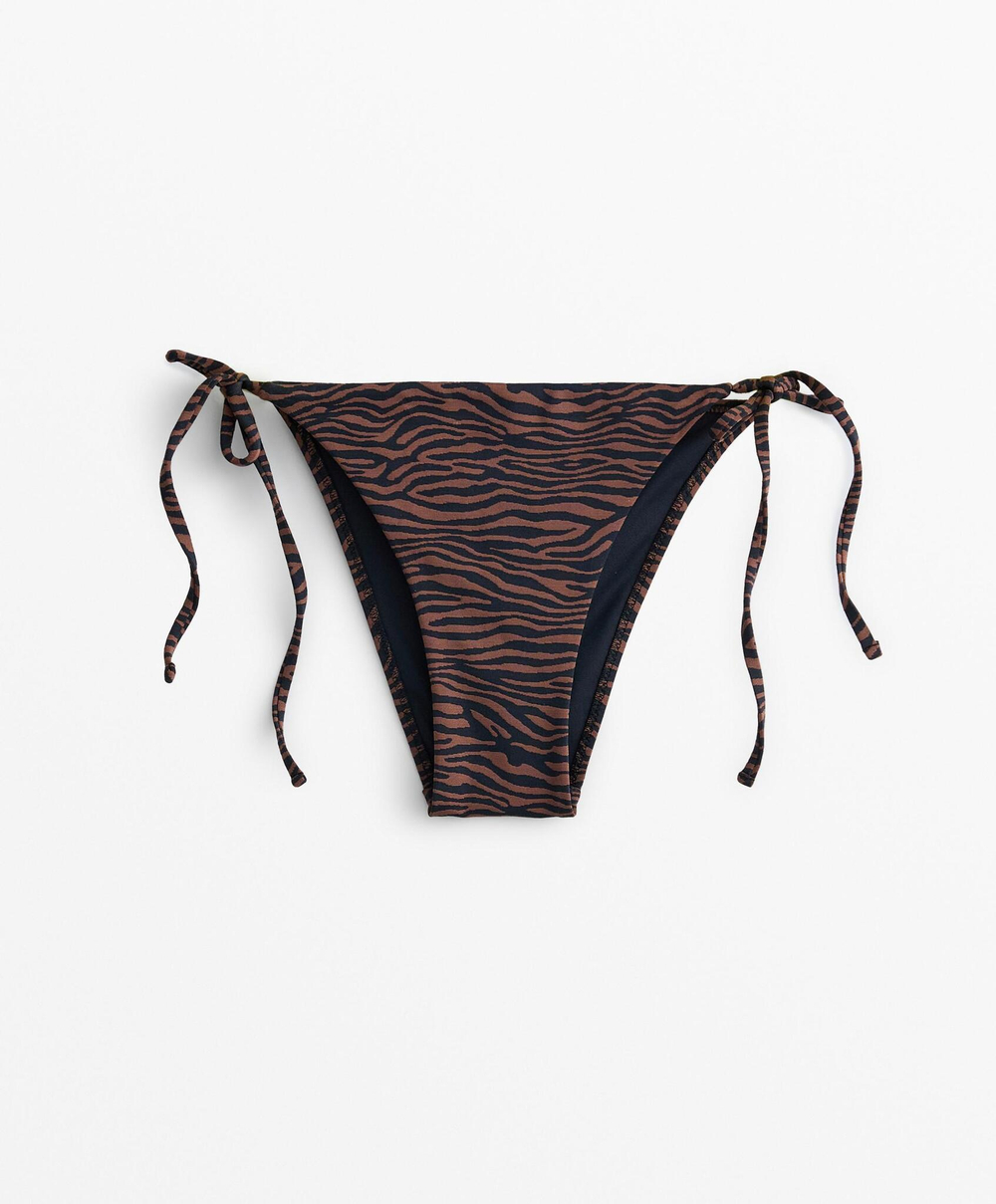OYSHO Плавки бикини на завязках с анималистическим принтом, черный