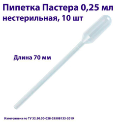 Пипетка для переноса жидкости (Пастера) 0,25 мл нестерильная, 1000 шт