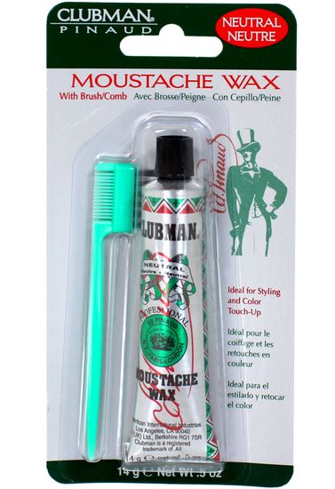 Clubman Moustache Wax Neutral Воск для укладки и подкрашивания бороды с щеточкой (прозрачный), 15 мл