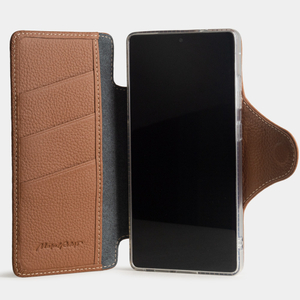 Чехол с картхолдером для Samsung Galaxy S25 Ultra из кожи теленка, цвета карамель