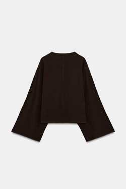 ZARA ФУТБОЛКА С РУКАВАМИ-КРЫЛЫШКАМИ, ШОКОЛАДНЫЙ