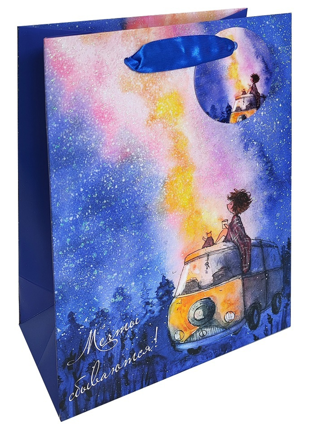 Пакет подарочный бумажный "Космоскетчи. Летняя ночь", мат. ламин., блестки, 26x32x12см