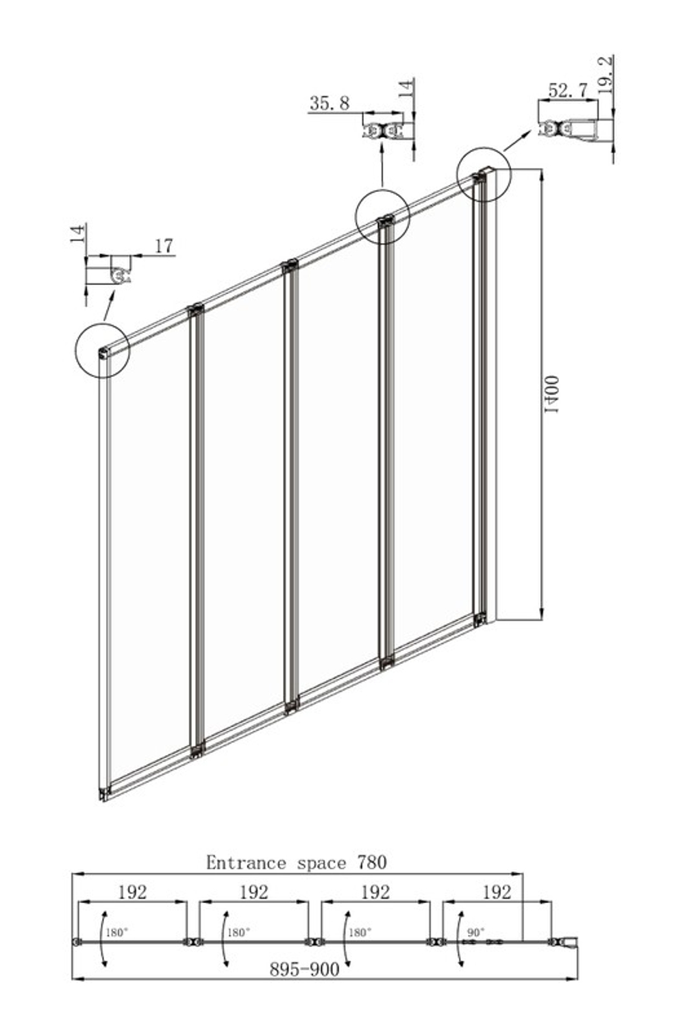 Шторка для ванны Ambassador Bath Screens 16041110R (90х140) хром,стекло прозрачное,складная,1 место