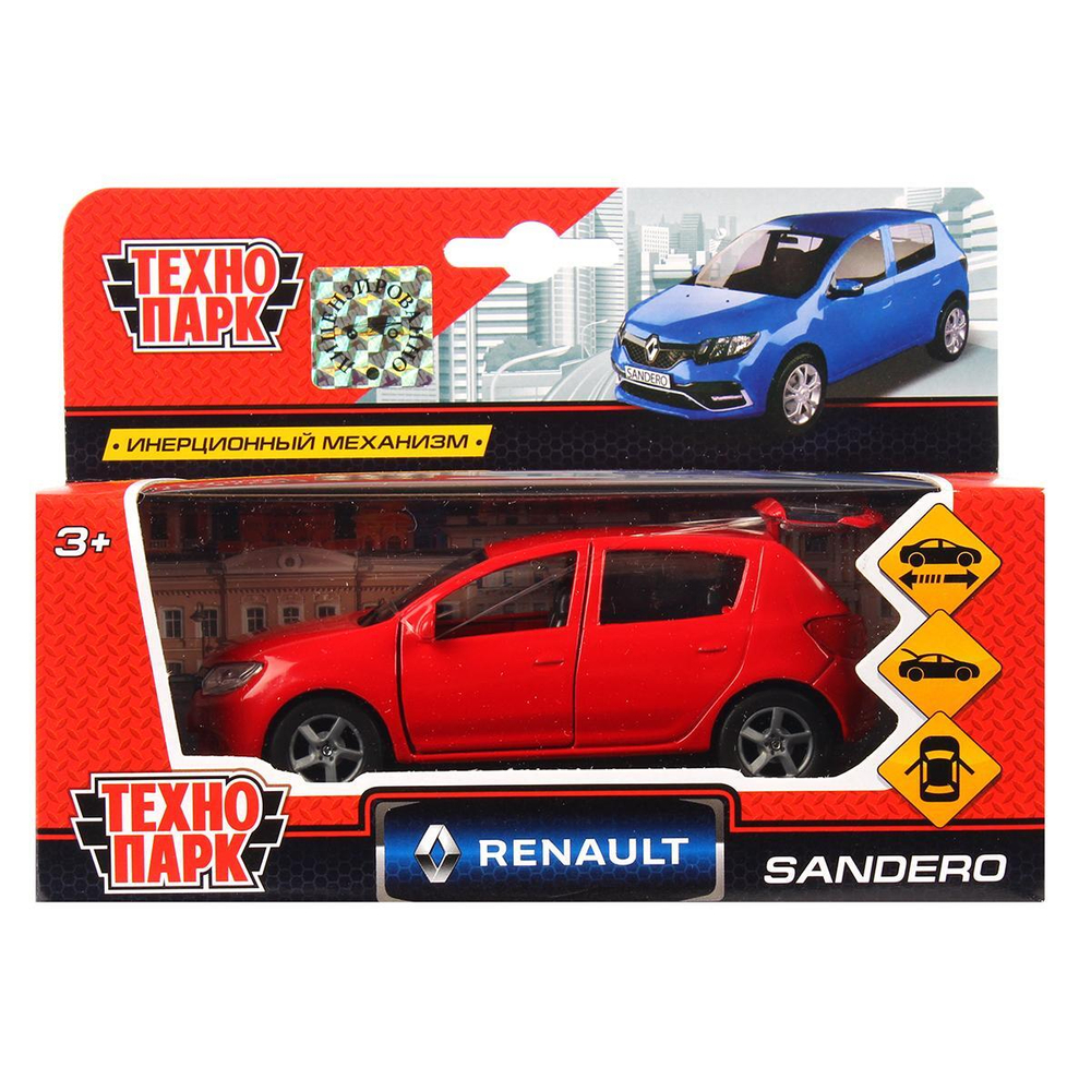 Модель ин. мет. "Renault Sandero" 12см, открыв.двери, красный, коробка SB-17-61-RS-N(RE)-WB (Технопарк)