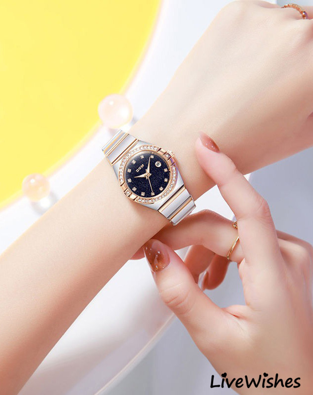 Часы наручные кварцевые DOM на металлическом браслете, черный/серебристо-золотистый W10100-01