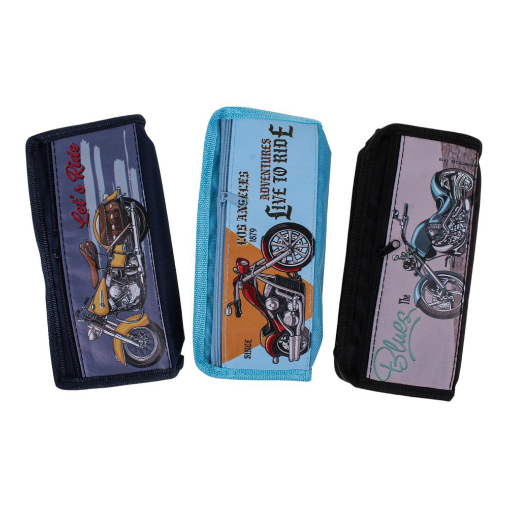 Пенал мягкий 2 отделения "Мото" 3 цвета микс