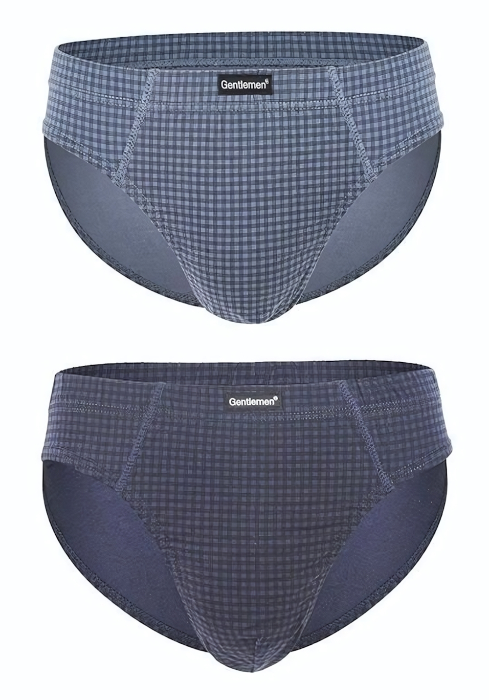 Набор из 2 мужских трусов-слипов в мелкую клетку (Размер: M) (Цвет: серый с синим)