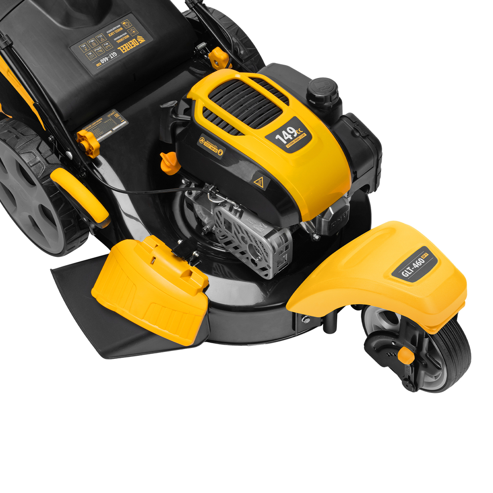 Бензиновая газонокосилка GLT-460SP-T, Trike 149 см3, 46 см, привод, панель, 60л Denzel