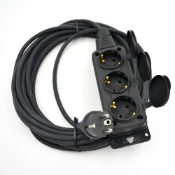 Удлинитель силовой строительный КГТТ 3х1.5 25А, садовый удлинитель 10м, для сварки, газонокосилки и тримера, 3 розетки с крышками, морозостойкий