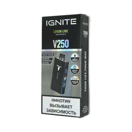 Ignite V250 Black Лимон-лайм (Lemon lime) 25000 затяжек 20мг Hard (2% Hard)