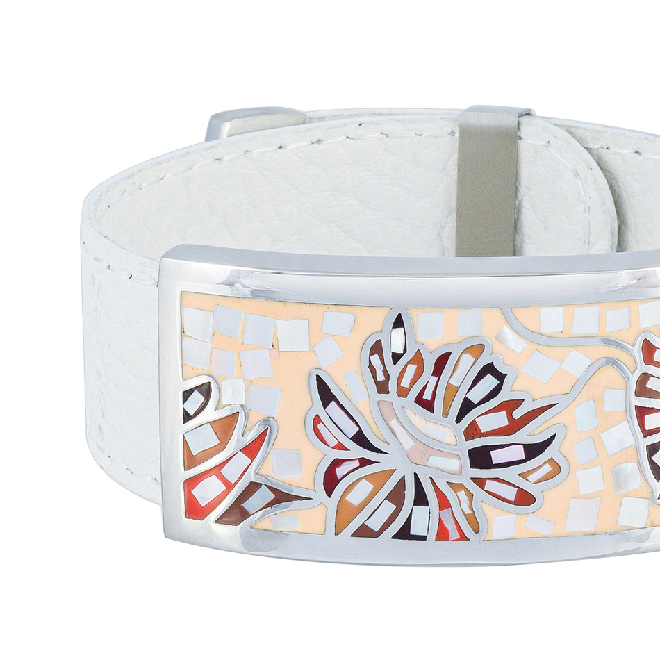 Браслет Fiore Luna на белом кожаном ремешке CB13598-27