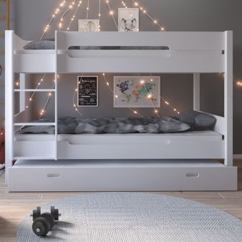 Кровать двухъярусная 90x200, Амелия, с выдвижным спальным местом, белый воск