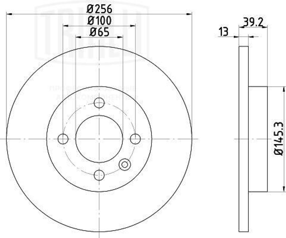 Диск тормозной передний Chery Amulet (03-) (256x13) (TRIALLI)