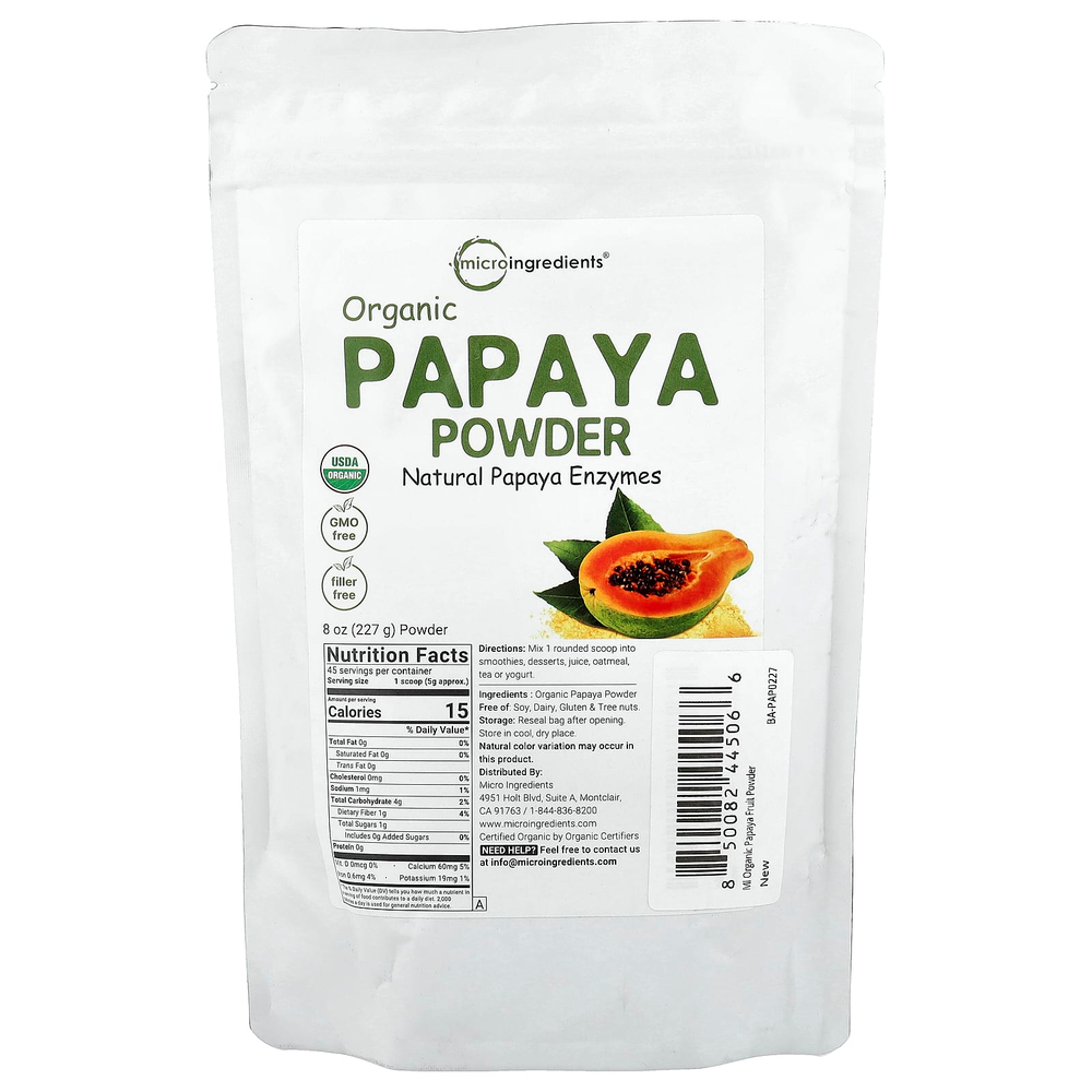 Micro Ingredients, органический порошок из папайи, 227 г (8 унций)