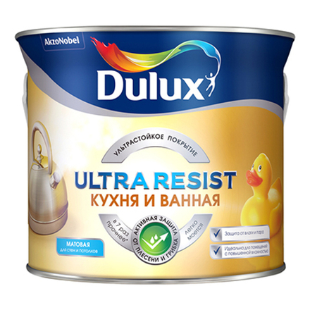 Моющаяся краска для стен Dulux Ultra Resist | Дюлакс Ультра Резист Кухня и Ванная матовая