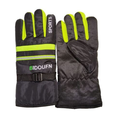 Перчатки зима черно-зеленые с отражателем