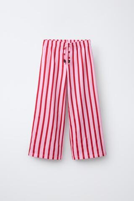 ZARA БРЮКИ WIDE LEG В ПОЛОСКУ, РОЗОВЫЙ