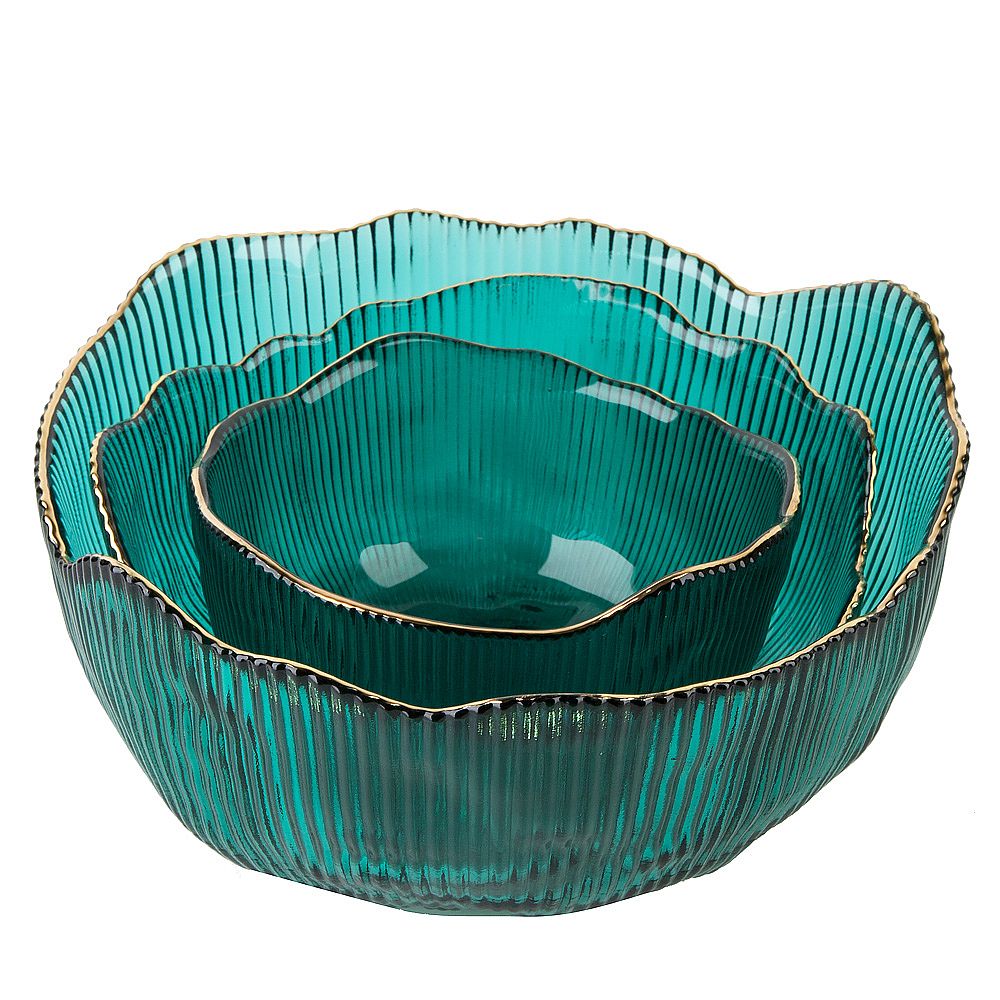 Салатник, набор 3шт. "Frost stripe" (зеленый) d=12,5/15,5/19см (стекло) (транспортная упаковка)