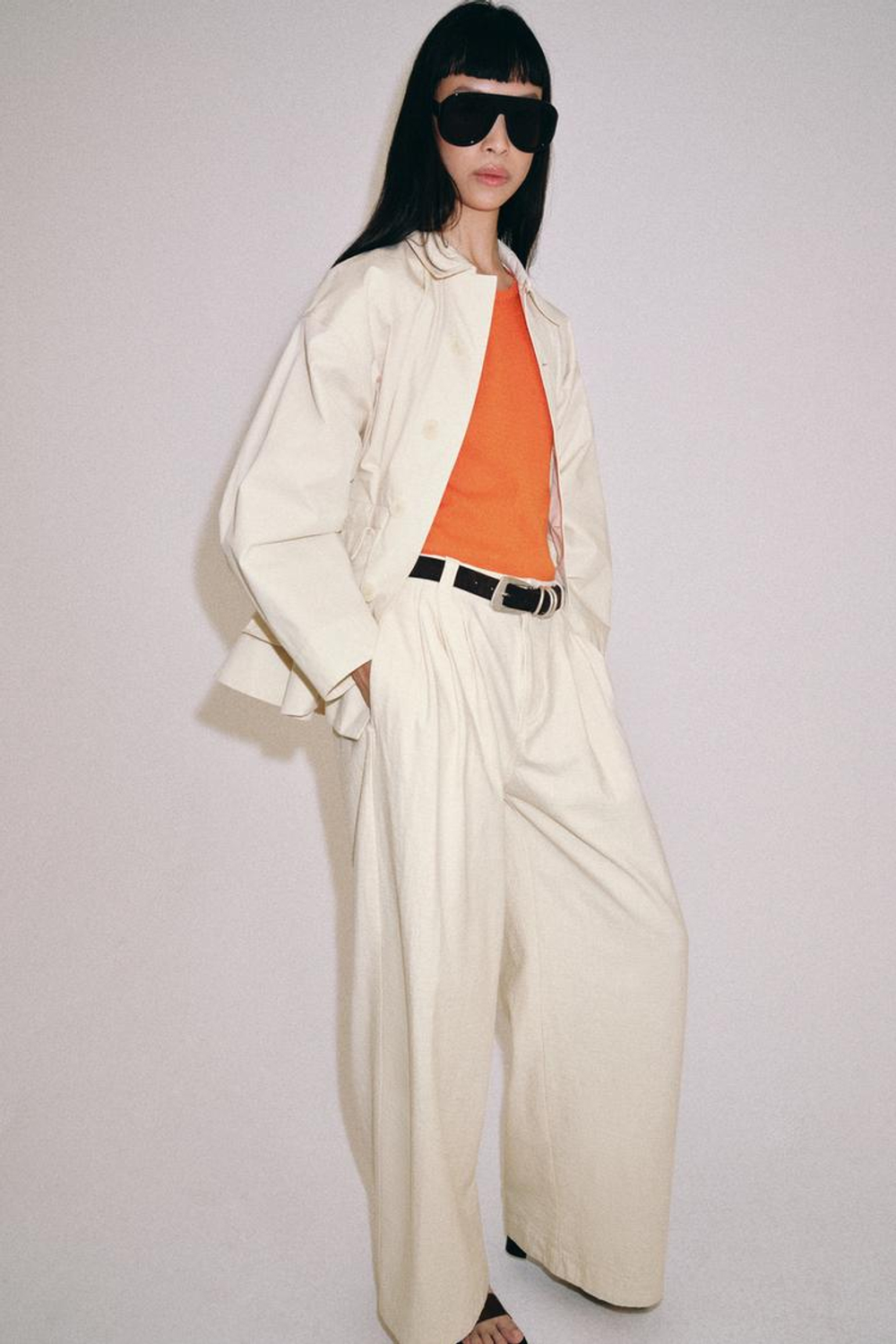 ZARA БРЮКИ ОВЕРСАЙЗ — ZW COLLECTION, ЭКРЮ