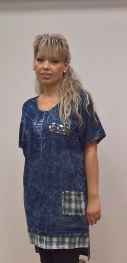 Джинсовая комбинированная туника с коротким рукавом