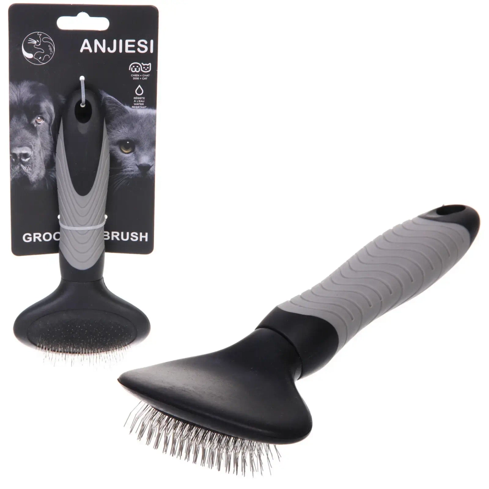 Расческа - пуходёрка для животных «ПРЕМИУМ - МОЙ БРО», прорезиненная ручка, цвет серый/черный, 8,5*17,5см