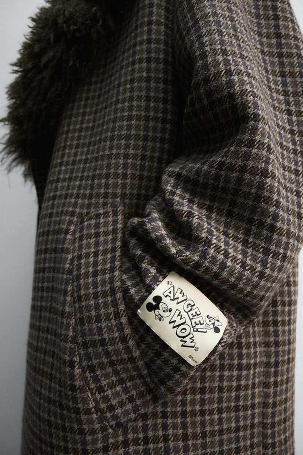 ZARA HARRY LAMBERT X DISNEY ПАЛЬТО В КЛЕТКУ, КОРИЧНЕВЫЙ