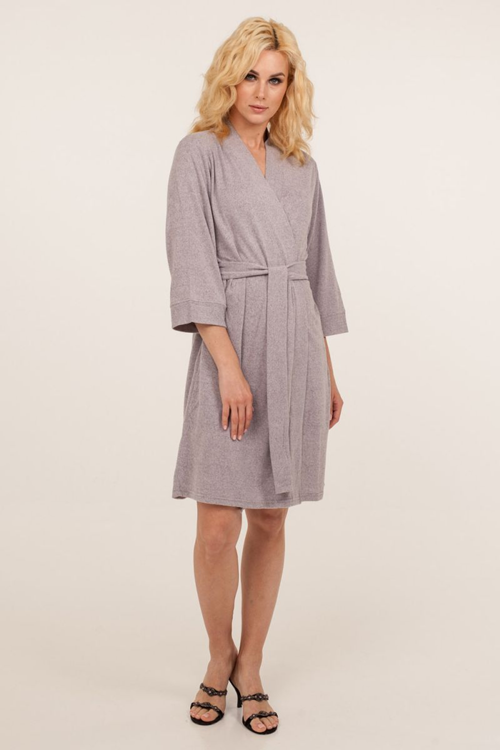 Оригинальный коротенький халатик с поясом (Размер: XXL) (Цвет: грязно-розовый)