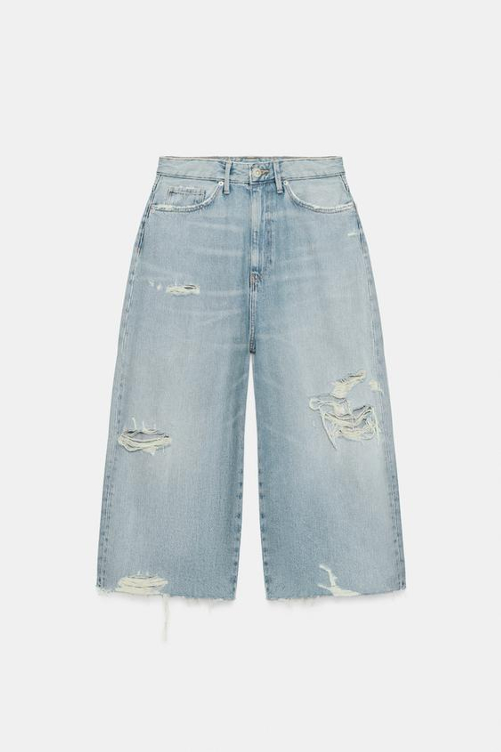 ZARA ДЖИНСОВЫЕ ШОРТЫ TRF СО СРЕДНЕЙ ПОСАДКОЙ И РАЗРЕЗАМИ, ГОЛУБОЙ
