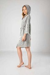 Халат женский велюровый с кружевом 0451 ментоловый NUSA Турция