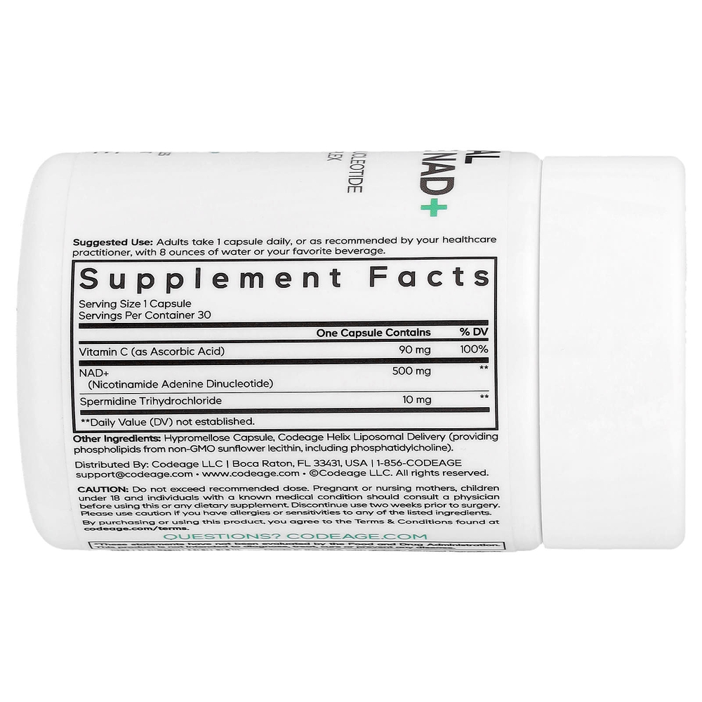 Codeage, липосомальный спермидин NAD+, 30 растительных капсул