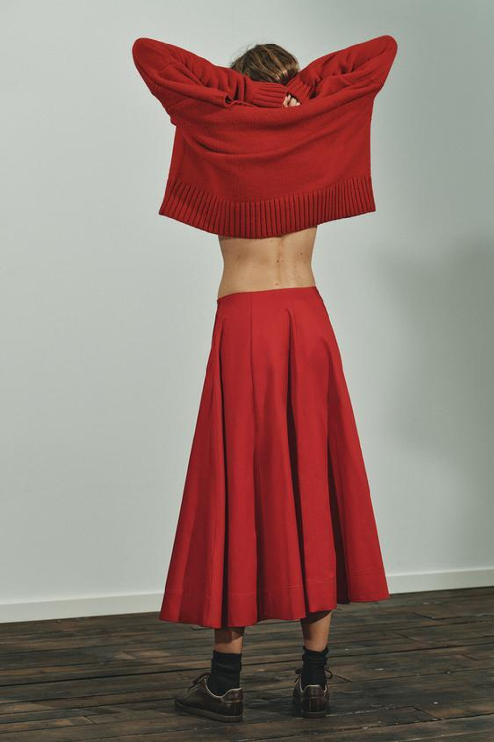 ZARA ЮБКА МИДИ В СКЛАДКУ, КРАСНЫЙ